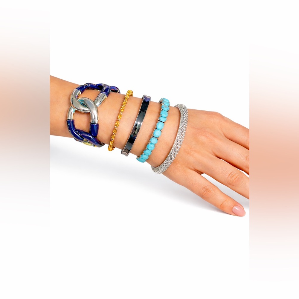 Statement Bracelet Stack Set | Gold, Silver, Turq… - image 1